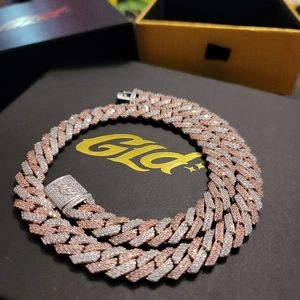 18" 2 tone white/rose gold prong Cuban choker